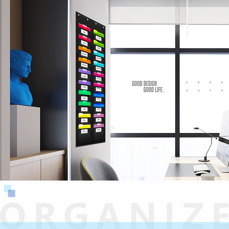 Vantasii Nylon Storage Pocket Chart with 20 Name Tag Pockets, Hanging Wall File Organizer, 4 Hooks and 20 Blank Cards, Organize Your Assignments, Files, Scrapbooks, Paper (28.5â€x 47â€) â€¦ - Image 4